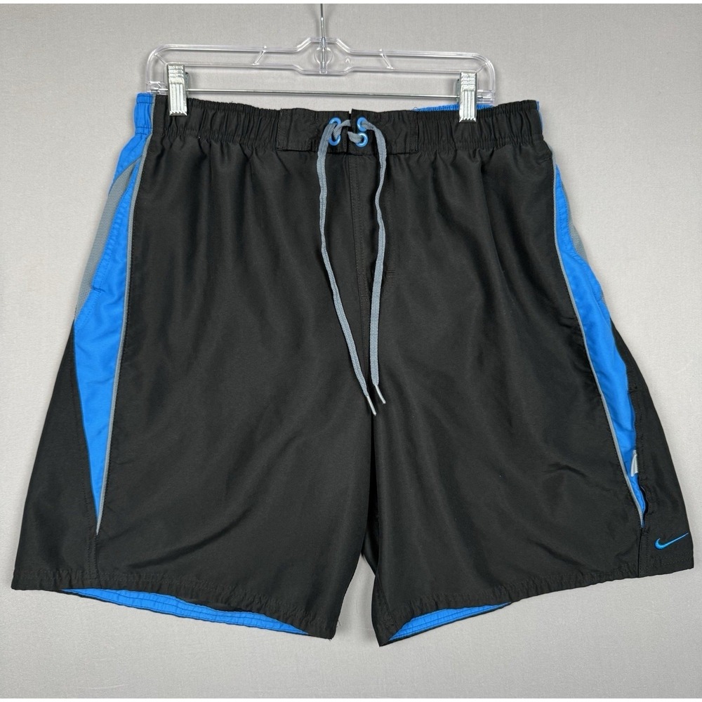 Vintage Nike Swim Trunks Mens XL Blue Black Shorts Mesh Center Swoosh 90s Y2K